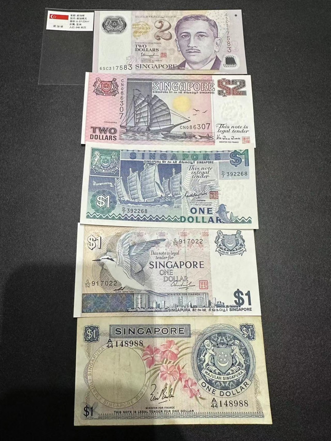 《外钞收藏家》第二百四十七期 连拍场五 新加坡5张一起 花版流通品、鸟版少量潮 起他全新