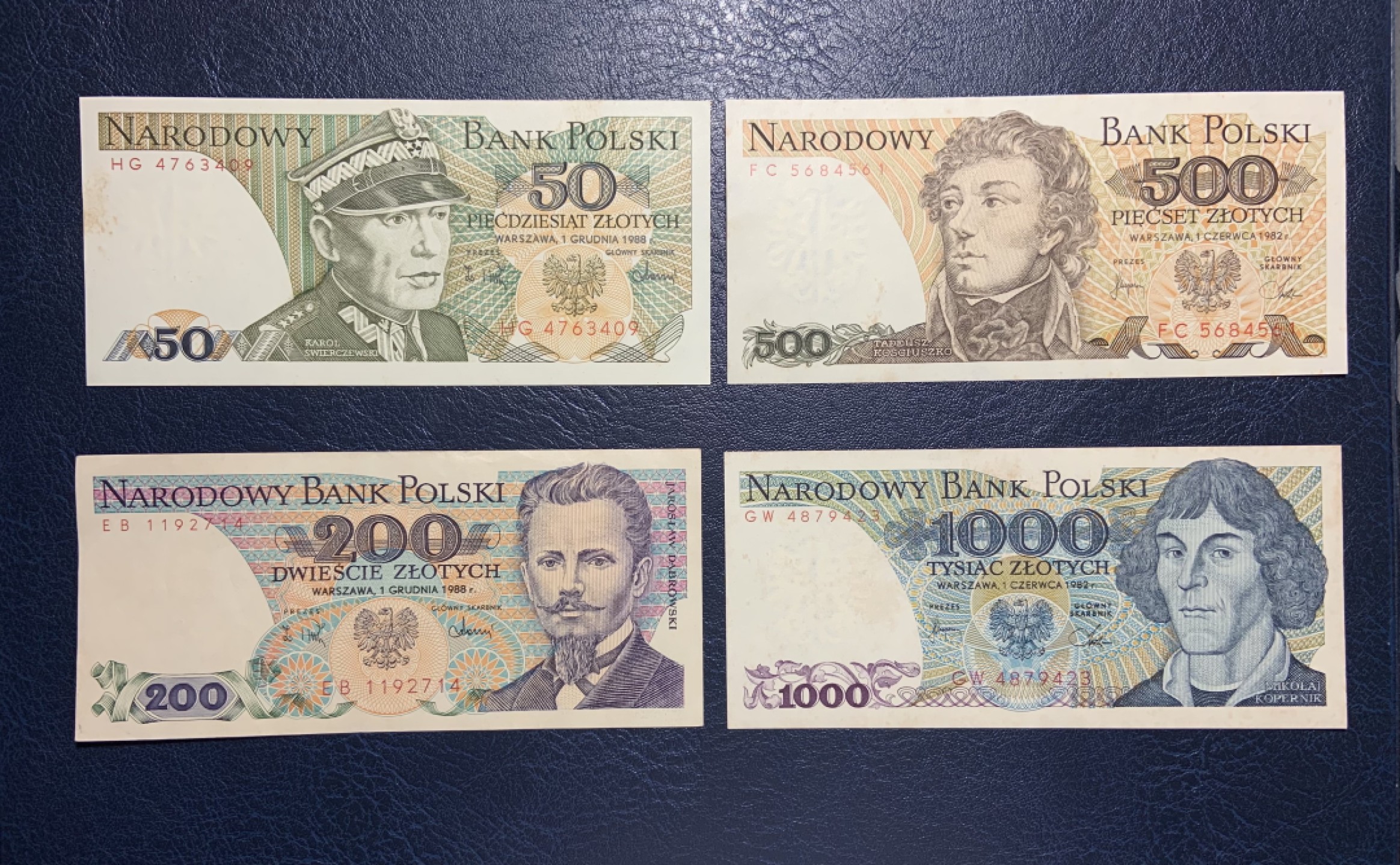 收藏联盟Quantum Auction 第236期拍卖 波兰1982-88年20-1000兹罗提 品相UNC- 有黄 1000为哥白尼