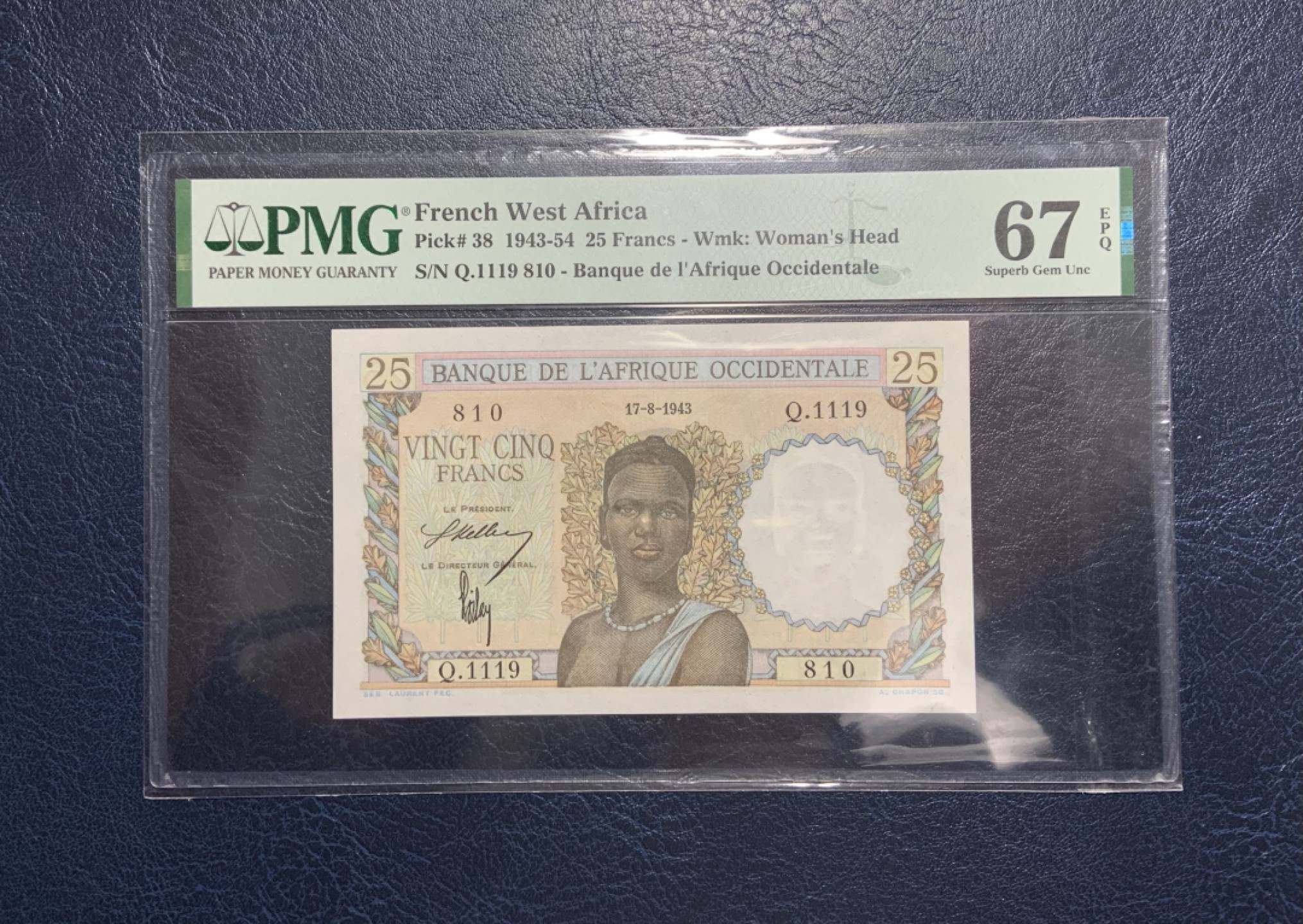 收藏联盟Quantum Auction 第236期拍卖 法属西非1942-54年25法郎 PMG67 牵牛 冠军分