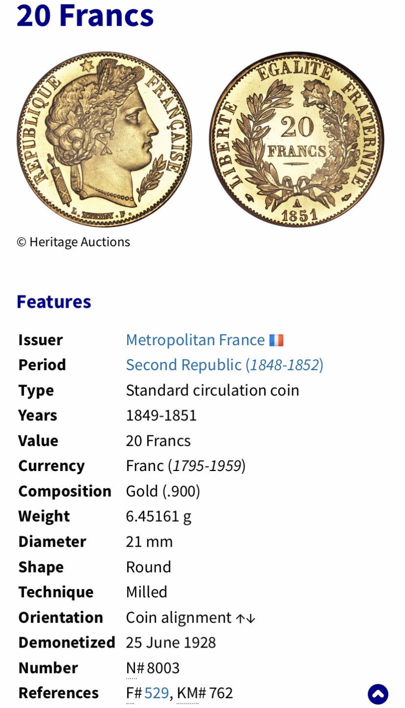 收藏联盟Quantum Auction 第236期拍卖 法国1850年20法郎金币 NGC58 金重6.45161g 纯度90%