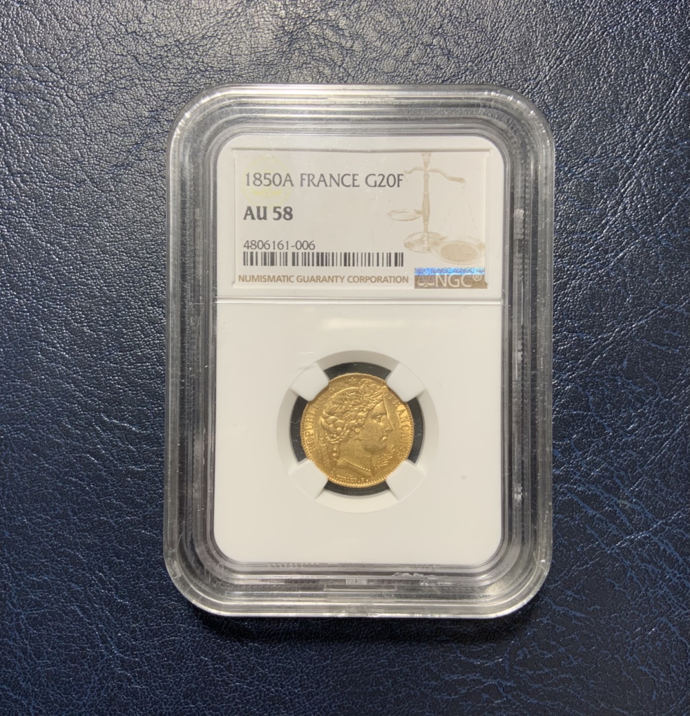 收藏联盟Quantum Auction 第236期拍卖 法国1850年20法郎金币 NGC58 金重6.45161g 纯度90%