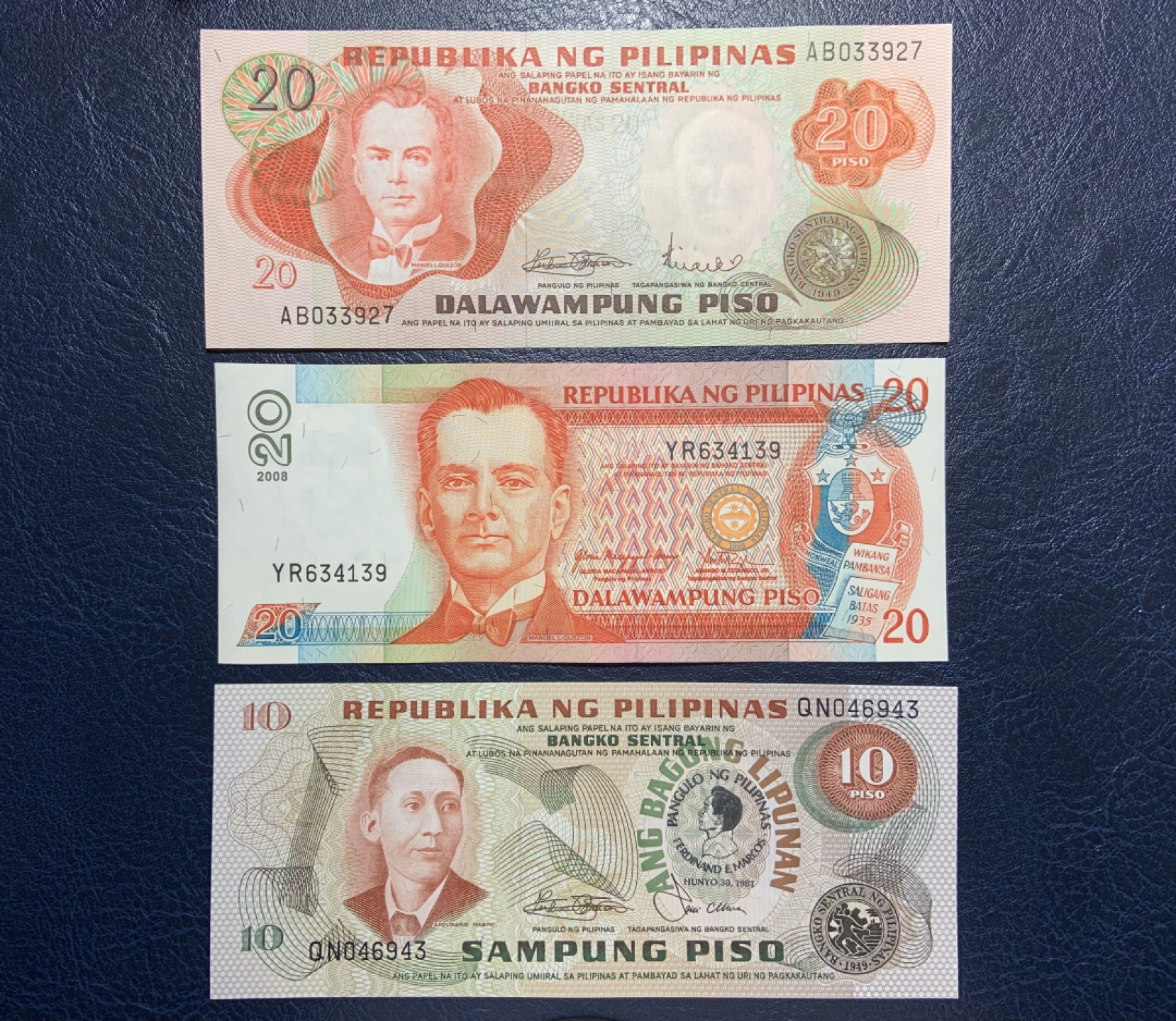 收藏联盟Quantum Auction 第236期拍卖 菲律宾1981-2004年10-100比索一组 品相 10和20为UNC 100为非全新 10和20分别为总统就职典礼和菲律宾央行60年纪念钞