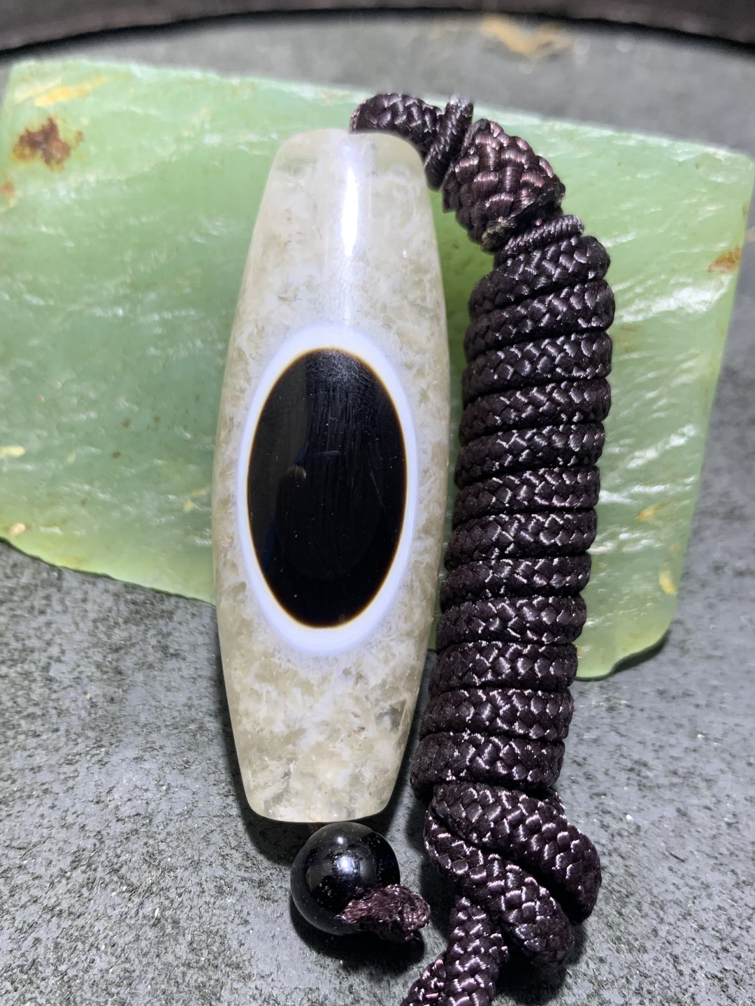 精美高玉化药师玛瑙天眼水晶天珠形大桶珠一颗，