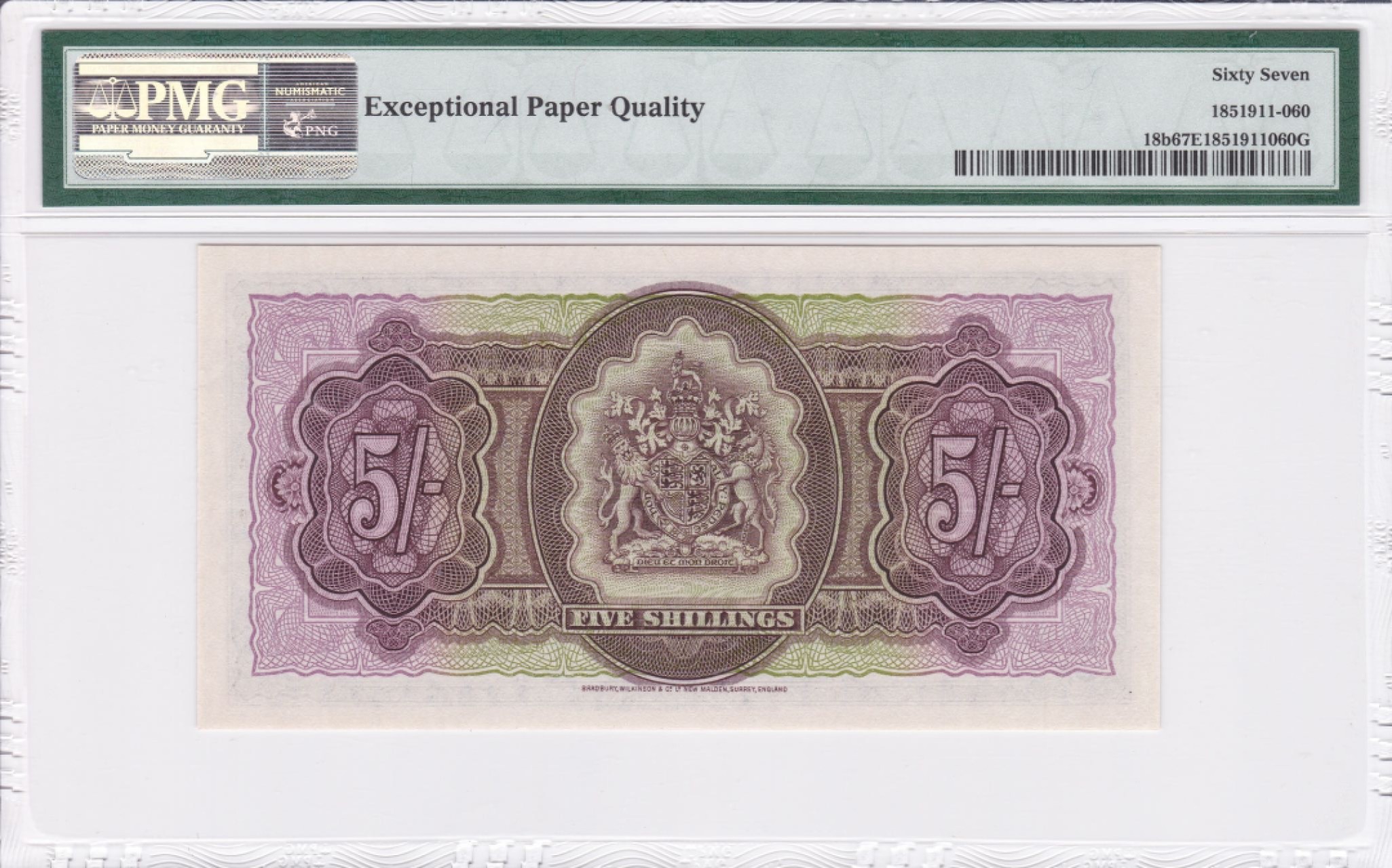 收藏联盟Quantum Auction 第237期拍卖 百慕大群岛1957年5先令 PMG67 早期b版
