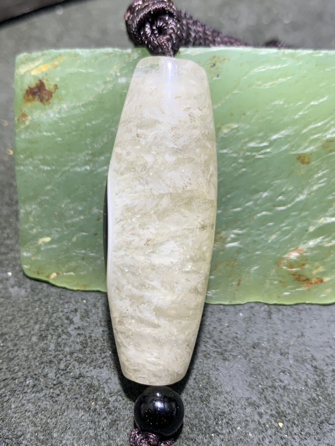 精美高玉化药师玛瑙天眼水晶天珠形大桶珠一颗，