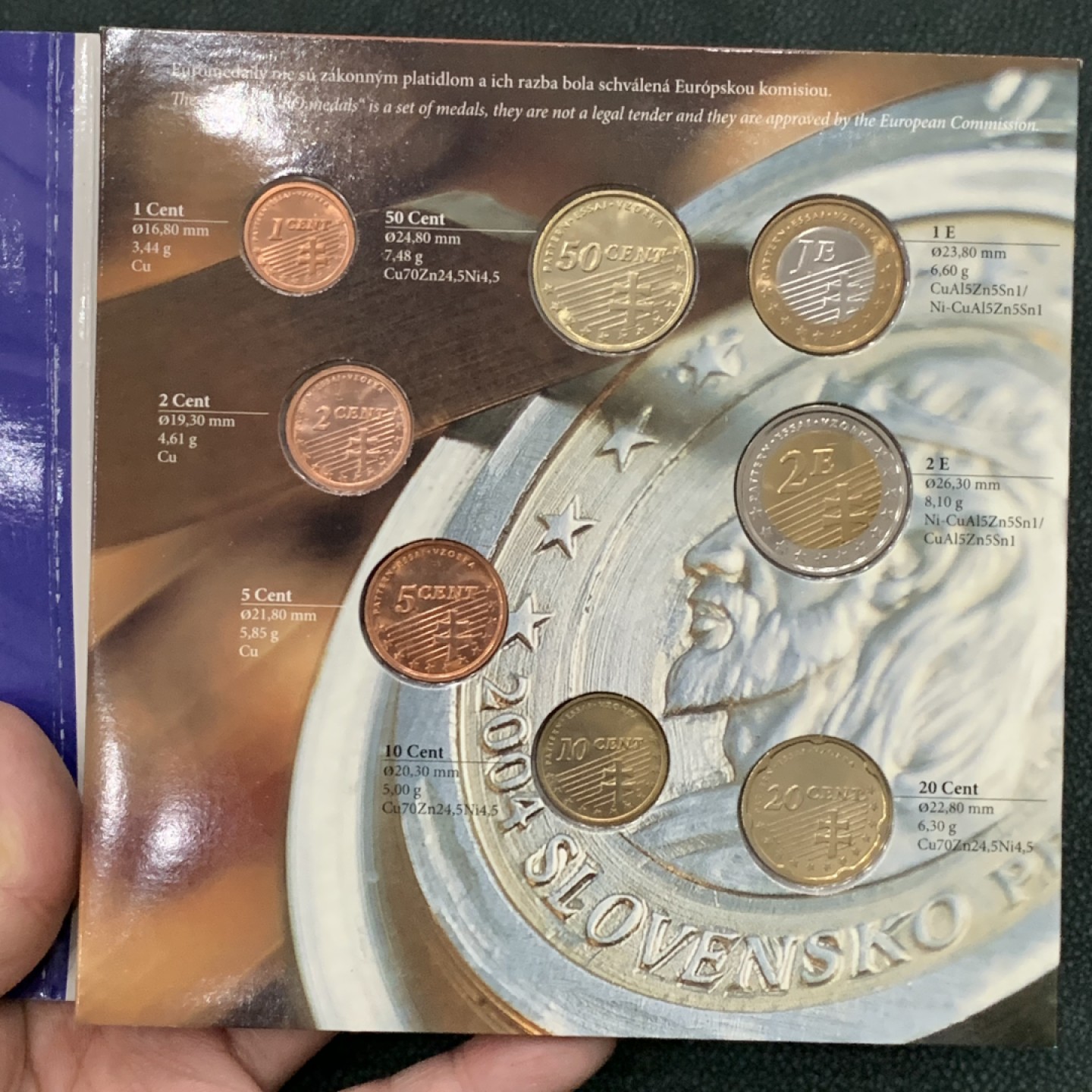 《竞宝斋》第140场-周日，周一，周四 3拍 (全场包邮) 斯洛伐克2004年 八枚套不同面值 原厂封装套币