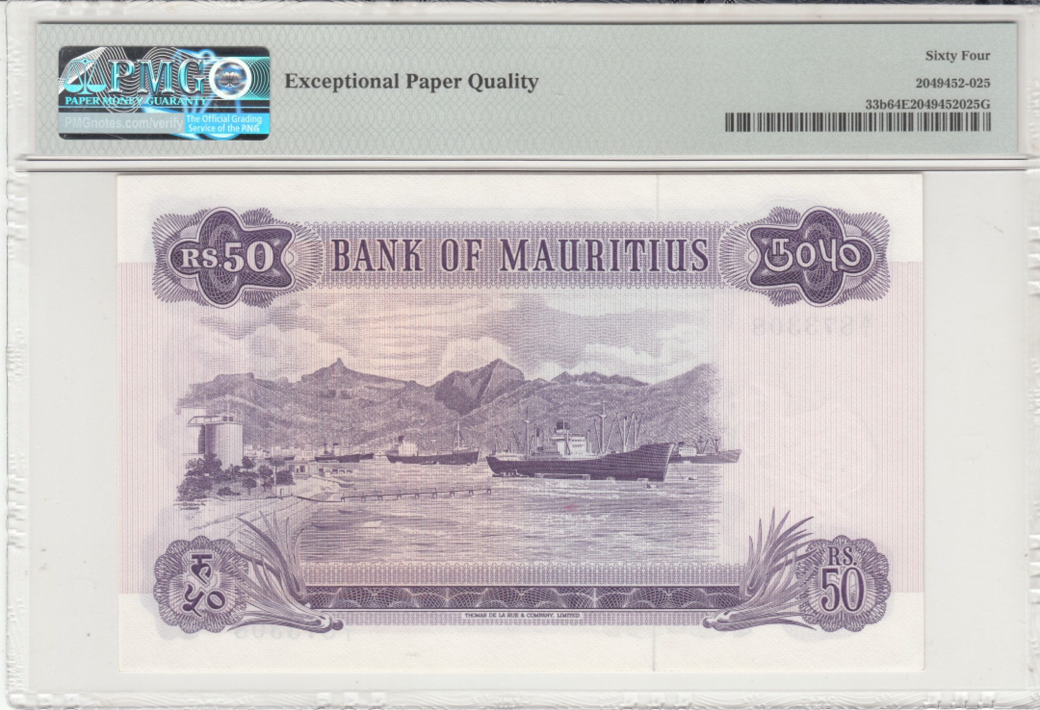 收藏联盟Quantum Auction 第237期拍卖 毛里求斯1967年50卢比 PMG64e 首发A/1冠