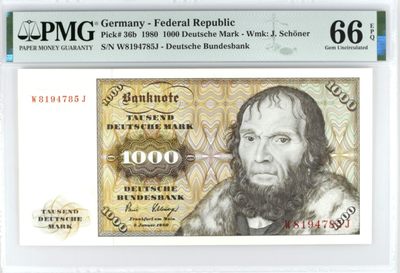 【Blue Auction】✨世界纸币精拍第297期【精】 - 德国 1980年1000马克 PMG66EPQ 经典舍那 