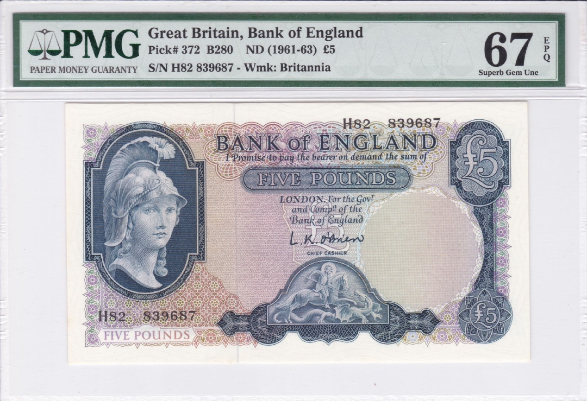 收藏联盟Quantum Auction 第237期拍卖 英国1961-63年5镑 PMG67 不列颠女神 