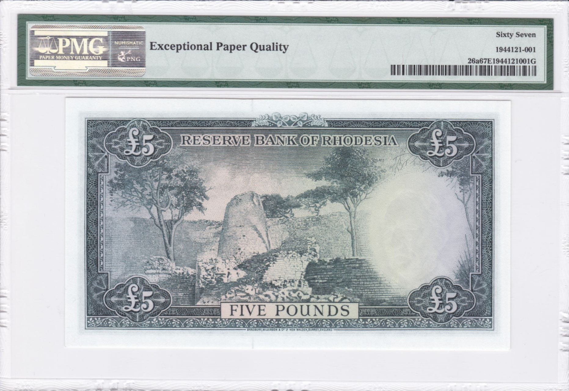 收藏联盟Quantum Auction 第237期拍卖 罗得西亚1964年5镑 PMG67 初版 大津巴布韦遗址