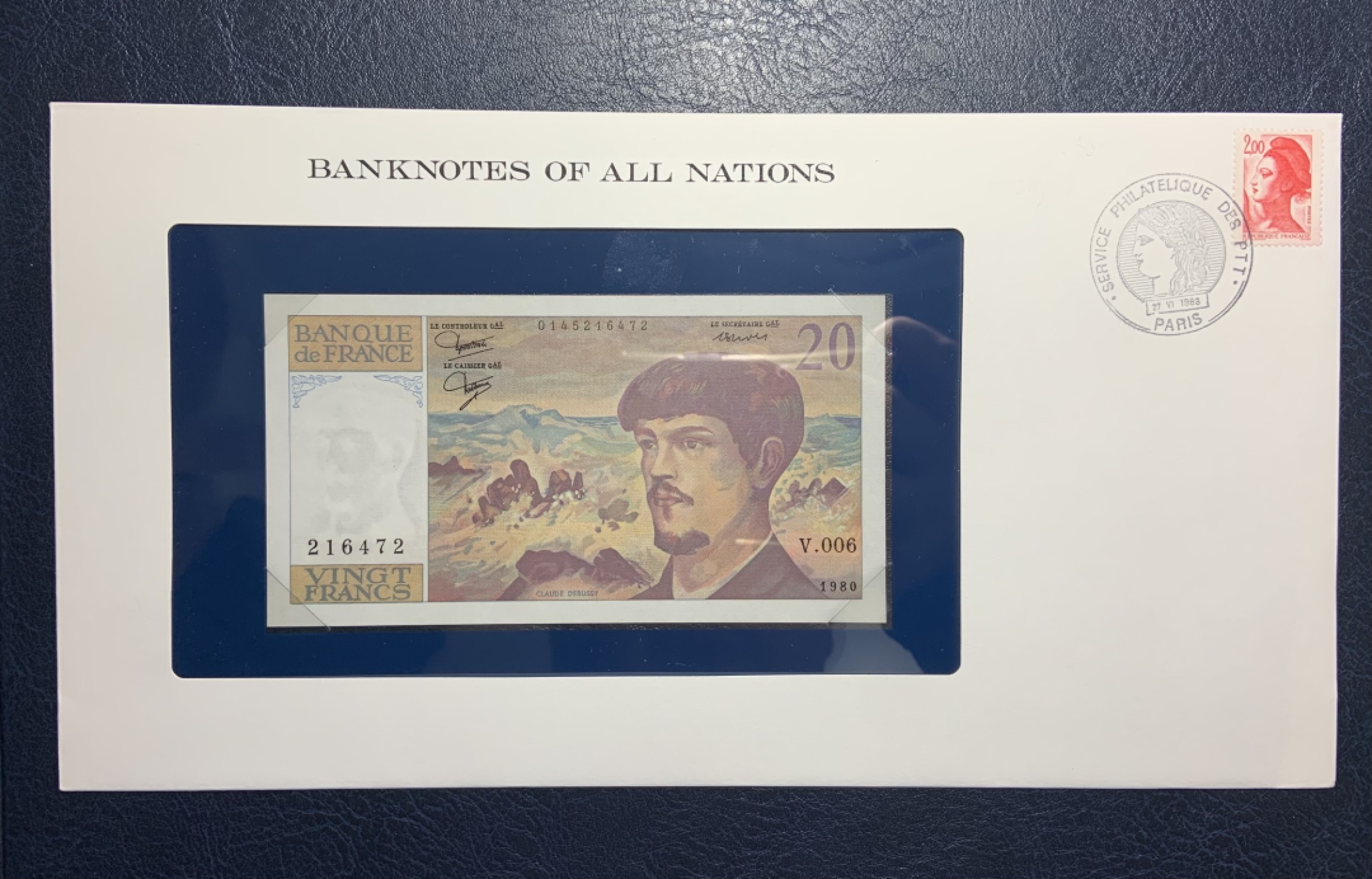 收藏联盟Quantum Auction 第236期拍卖 法国1980年20法郎富兰克林邮币封 品相UNC 稀少年份 初版无金属线
