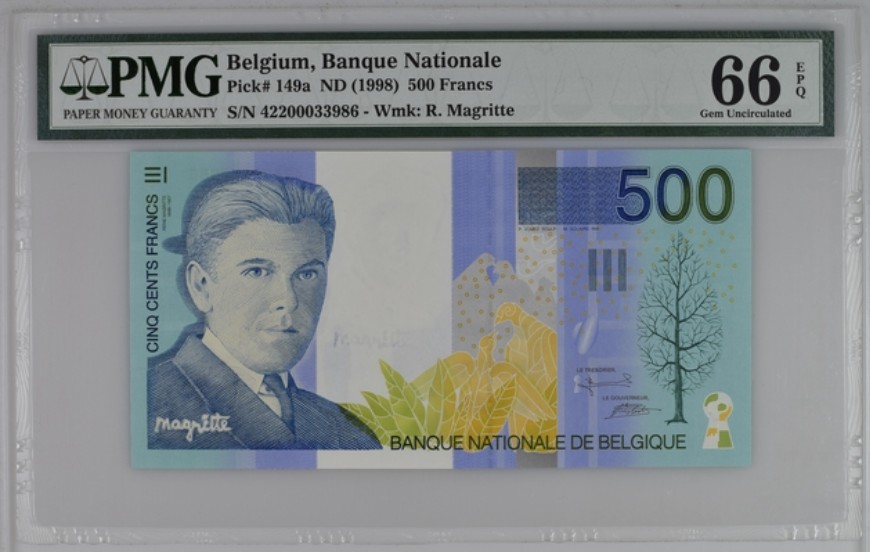 收藏联盟Quantum Auction 第237期拍卖 比利时1998年500法郎 PMG66