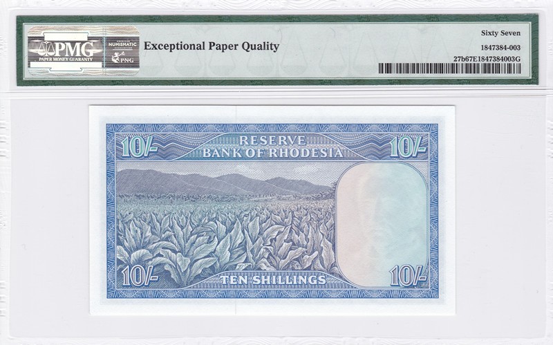 收藏联盟Quantum Auction 第237期拍卖 罗得西亚1968年10先令 PMG67 烟草田