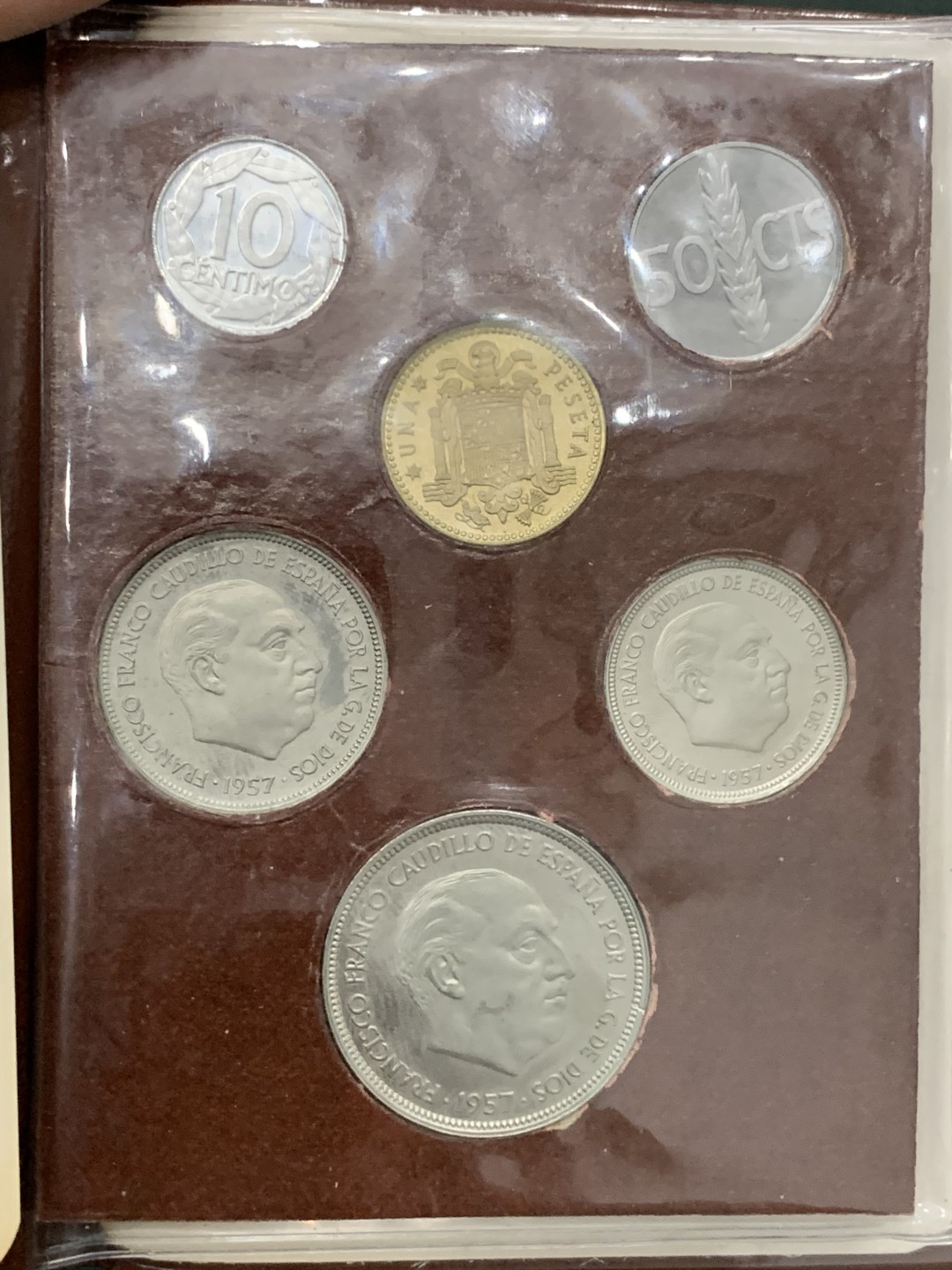 《竞宝斋》第140场-周日，周一，周四 3拍 (全场包邮) 西班牙 1972年 佛朗哥 六枚套PROOF 精制套币 原厂包装