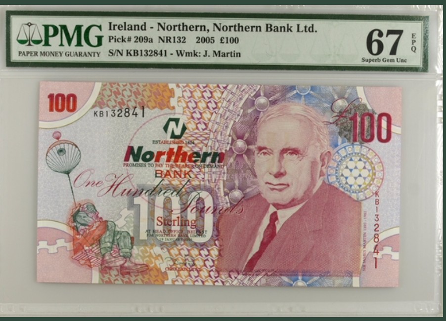 收藏联盟Quantum Auction 第237期拍卖 北爱尔兰2005年100镑 PMG67