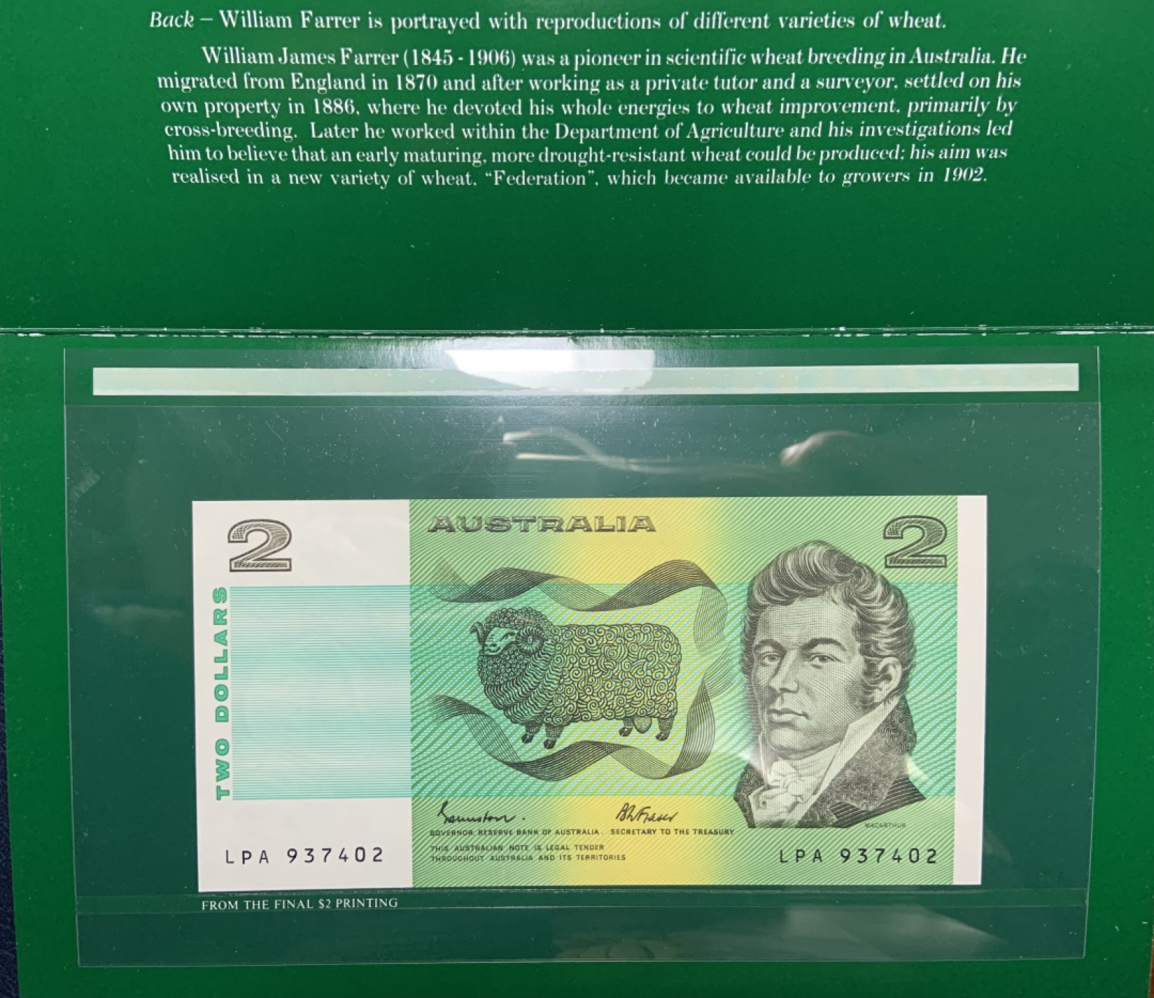 收藏联盟Quantum Auction 第236期拍卖 澳大利亚1988年2元纸币册  品相全新UNC  带原册