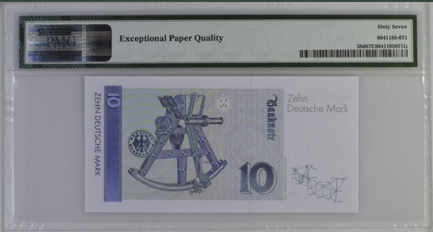 收藏联盟Quantum Auction 第237期拍卖 德国1999年10马克 PMG67  数学家高斯 六分仪