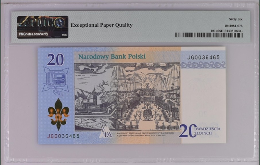 收藏联盟Quantum Auction 第237期拍卖 波兰2017年20兹罗提 PMG66 圣母加冕300周年纪念钞