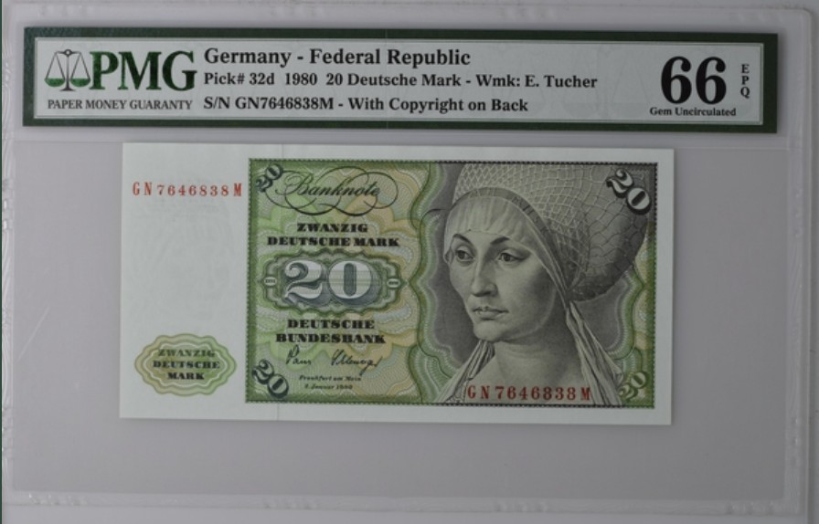 收藏联盟Quantum Auction 第237期拍卖 德国联邦1980年20马克 PMG66 丢勒名画