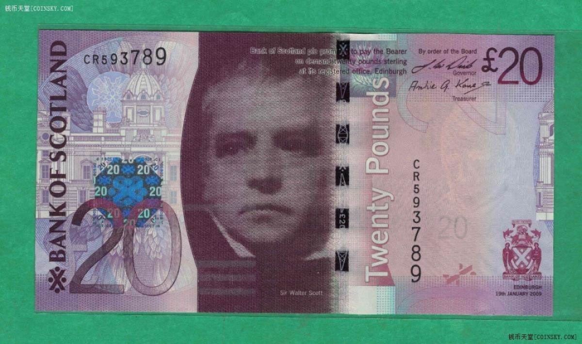 苏格兰20镑 2009年 欧洲纸币 实物如图 UNC