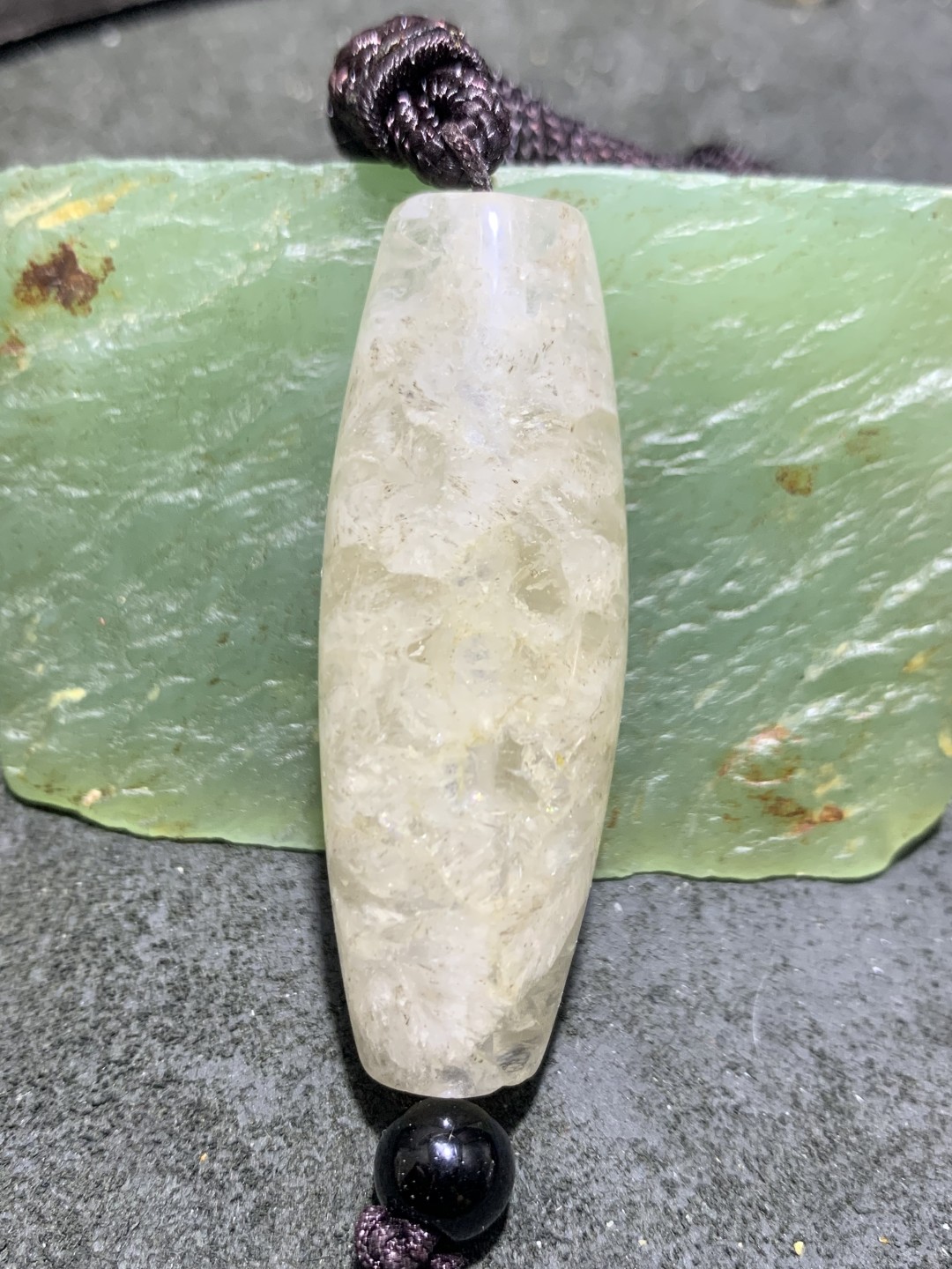 精美高玉化药师玛瑙天眼水晶天珠形大桶珠一颗，