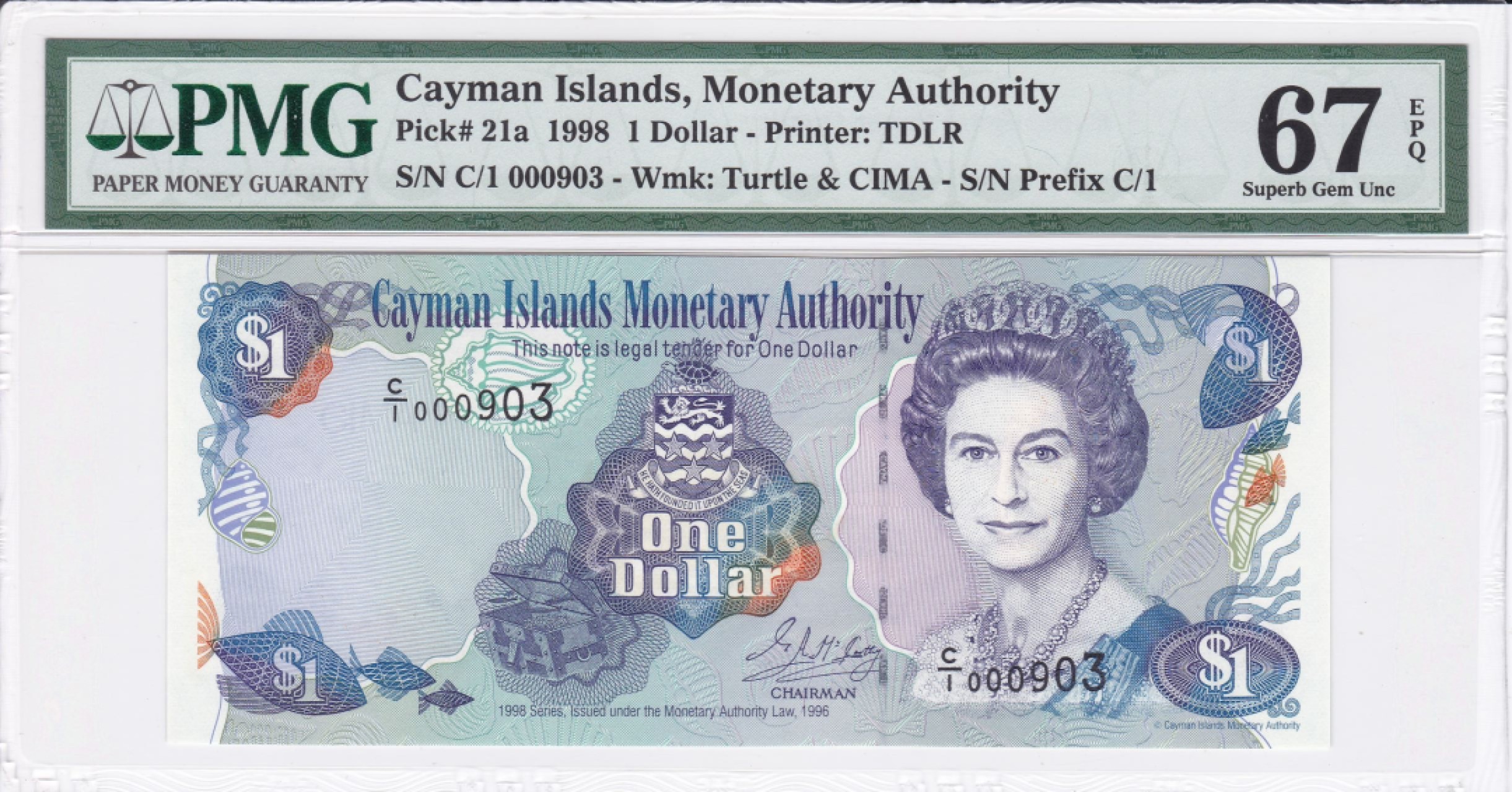 收藏联盟Quantum Auction 第237期拍卖 开曼群岛1998年1元 PMG67 百位号