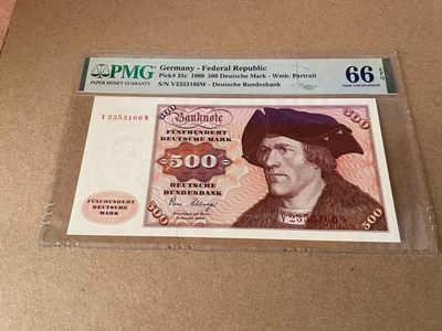 【Blue Auction】✨世界纸币精拍第297期【精】 - 【无47】德国 1980年500马克 经典大副 雕刻精美 PMG66EPQ 