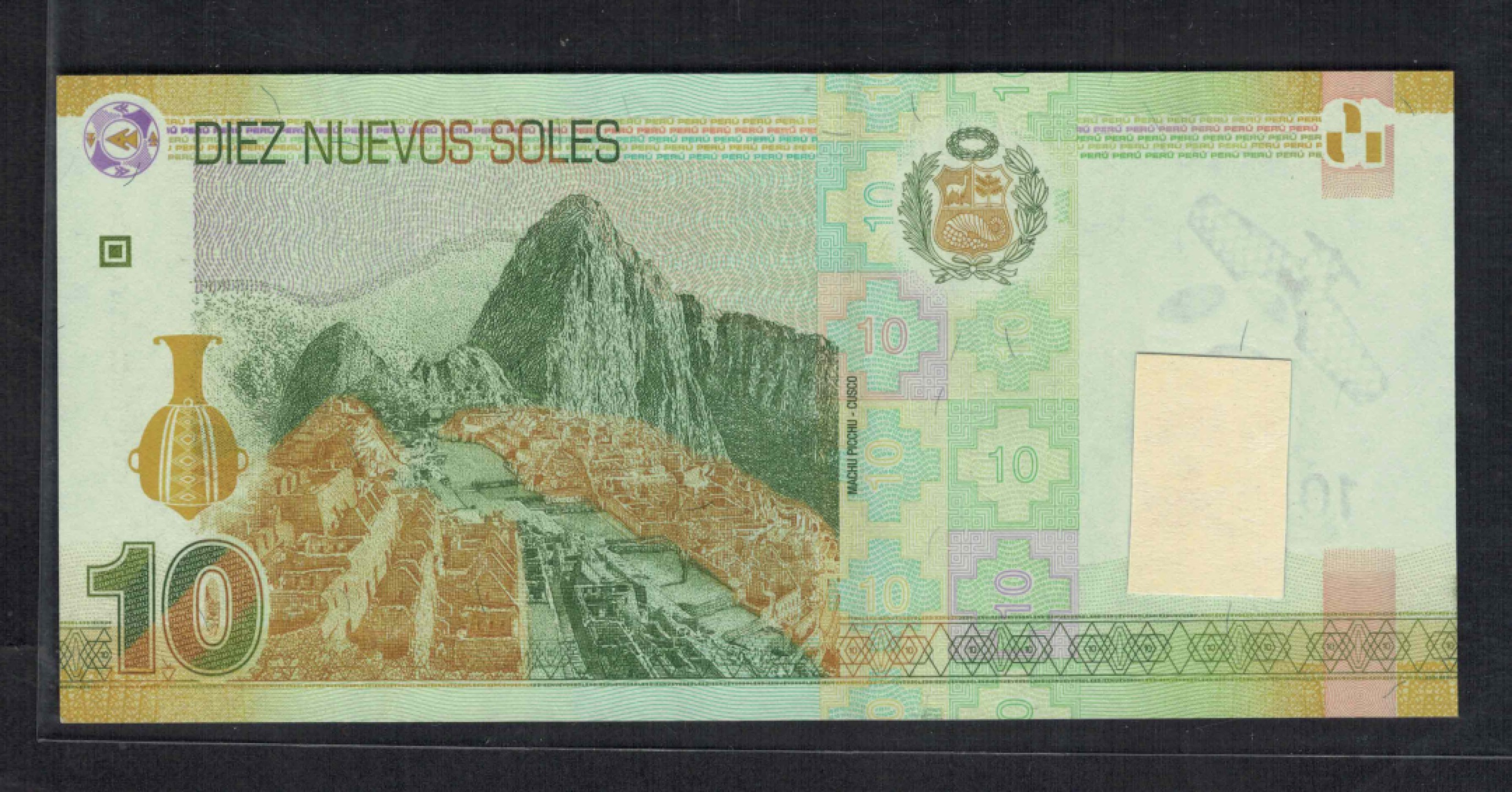秘鲁10索尔 2009年 AA冠 无47 P-182 美洲纸币 实物图 UNC
