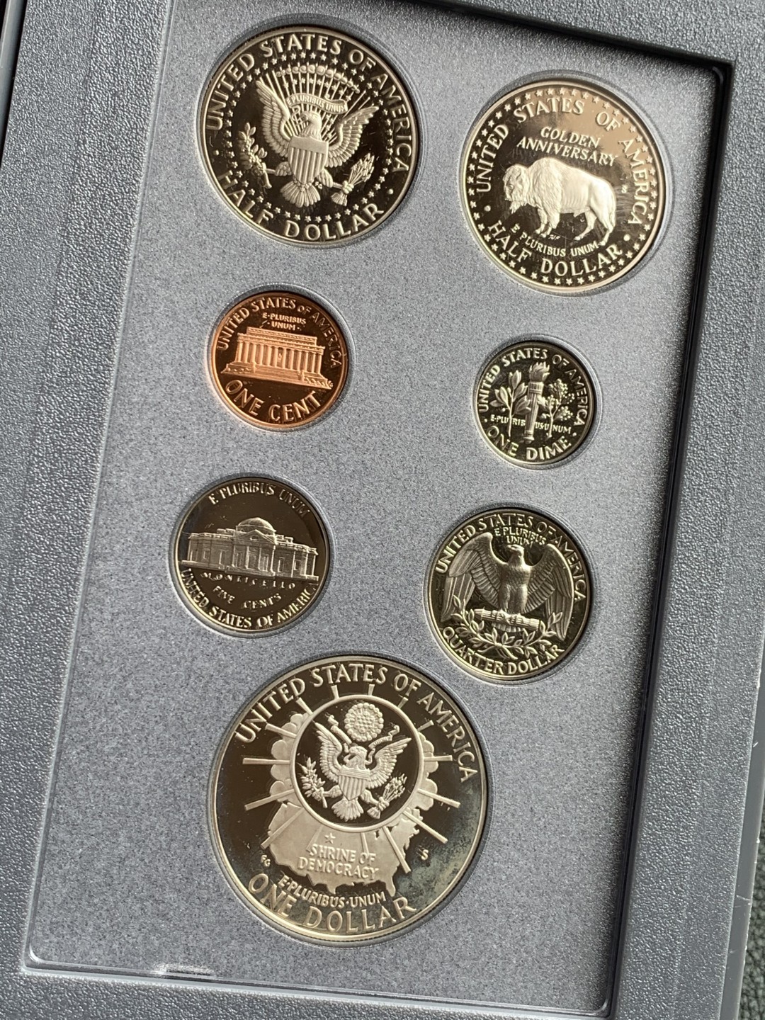 《竞宝斋》第140场-周日，周一，周四 3拍 (全场包邮) 美国1991年 精制七枚套 其中最大的1元是银币 原盒证书