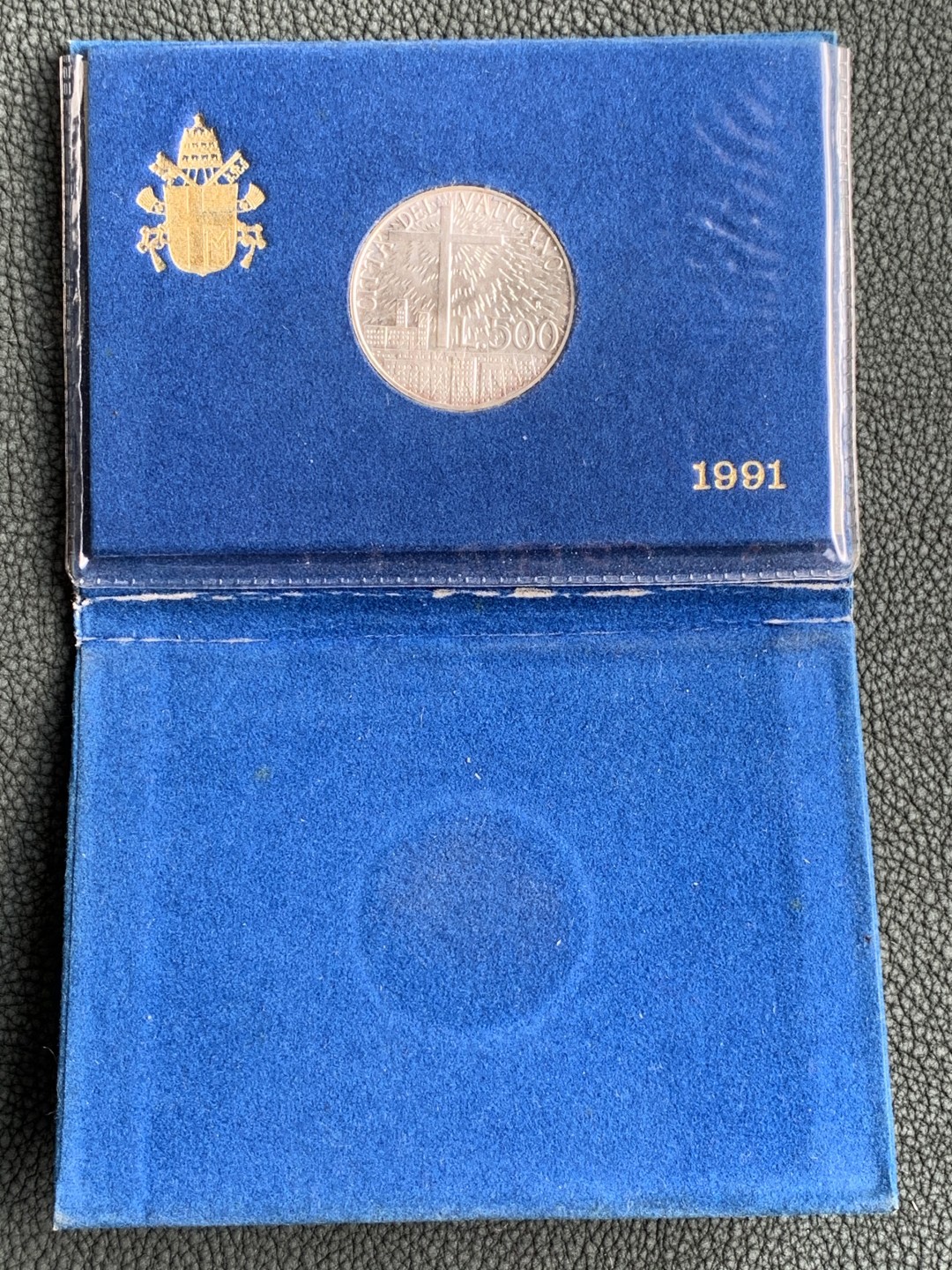 《竞宝斋》第140场-周日，周一，周四 3拍 (全场包邮) 梵蒂冈 1991年约翰保罗二世 500里拉银币 蓝本原装 少见