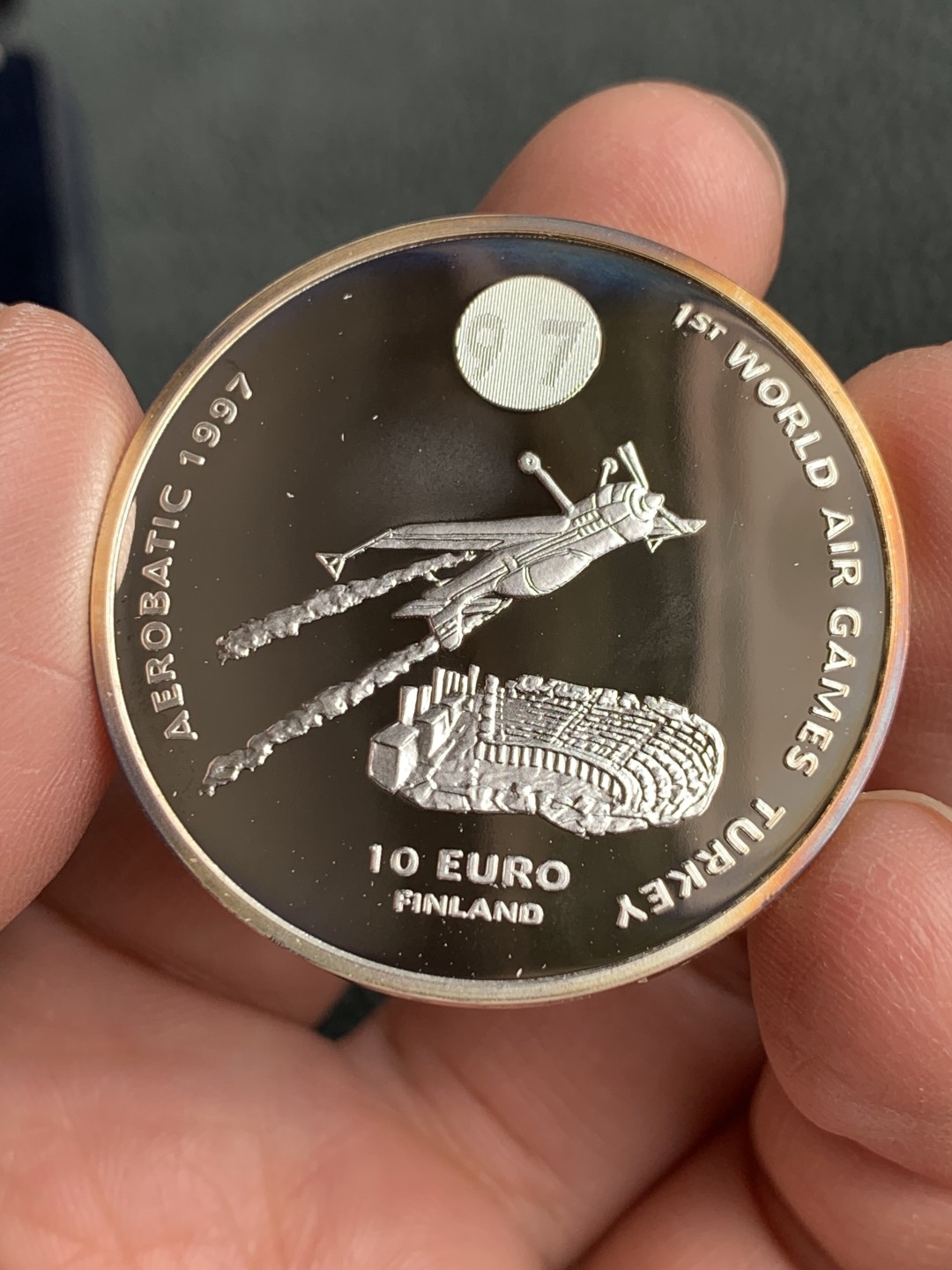 《竞宝斋》第140场-周日，周一，周四 3拍 (全场包邮) 芬兰 1997年 航天展 10欧元精制大银币 非常漂亮 27克