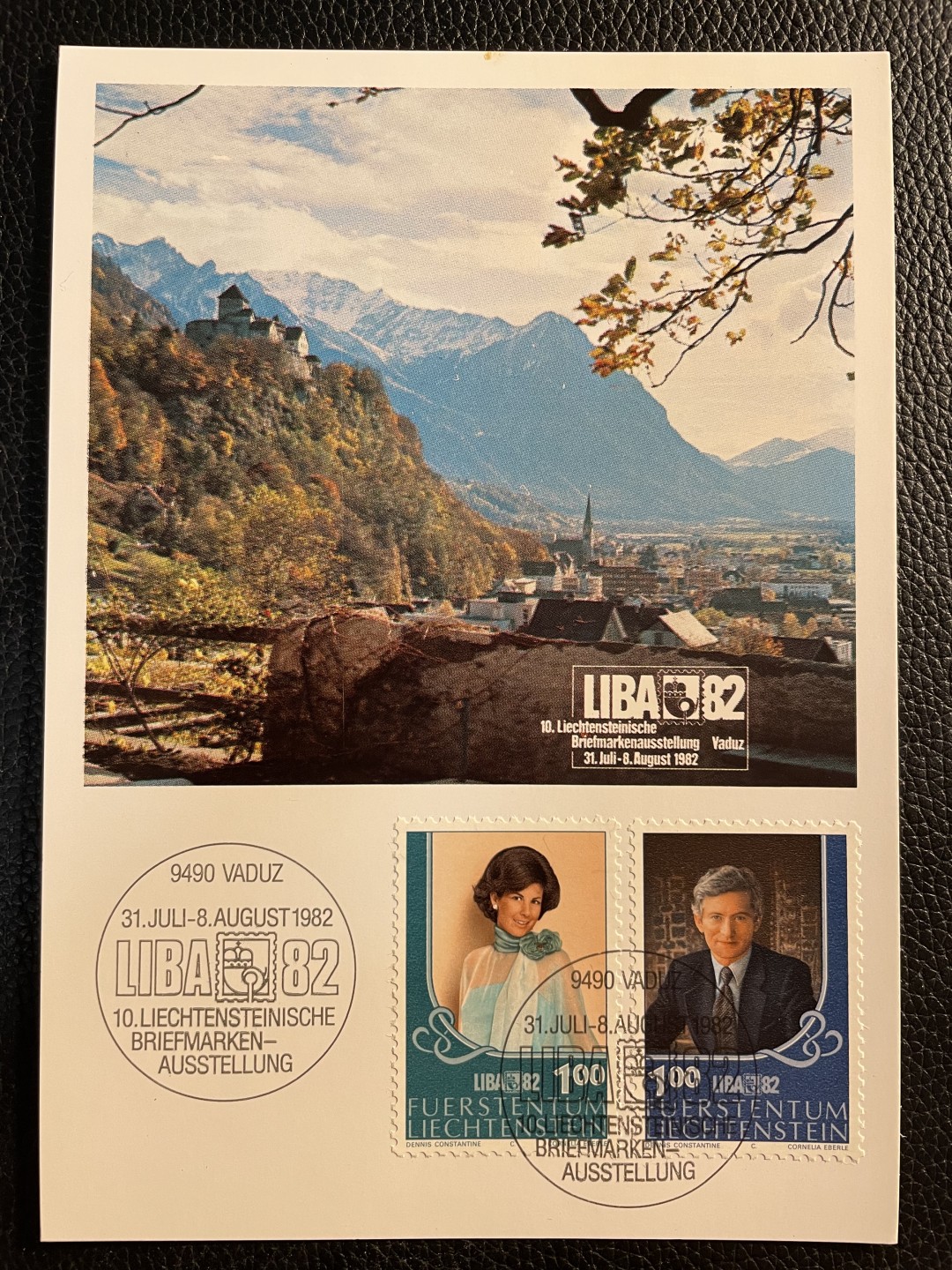 1982年列支敦士登瓦杜兹第10届邮展邮票风景纪念戳卡