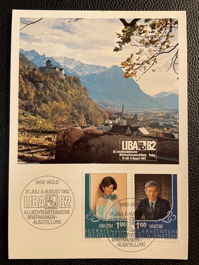 1982年列支敦士登瓦杜兹第10届邮展邮票风景纪念戳卡