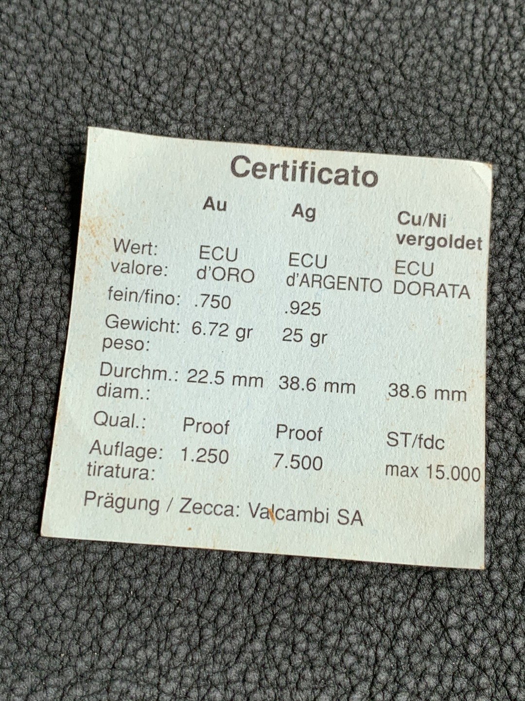 《竞宝斋》第140场-周日，周一，周四 3拍 (全场包邮) 意大利1992年 ECU大银币 精制proof 木盒子证书 25克