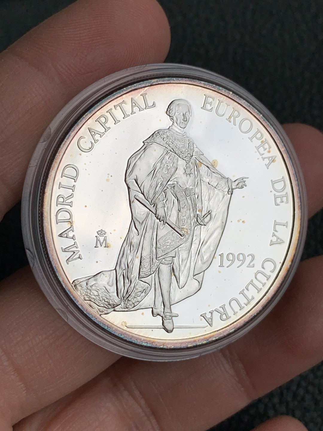 《竞宝斋》第140场-周日，周一，周四 3拍 (全场包邮) 西班牙1992年 5ECU 精制大银币 33.6克 原盒证书