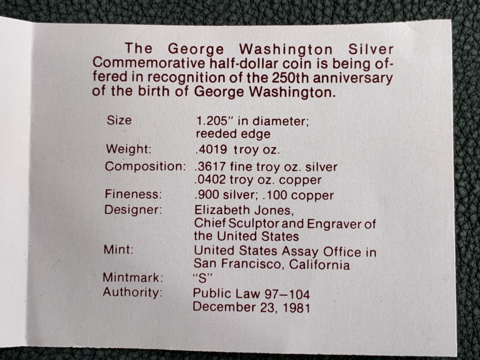 《竞宝斋》第140场-周日，周一，周四 3拍 (全场包邮) 美国1982年 华盛顿骑马 1/2美元 精制银币 原盒证书