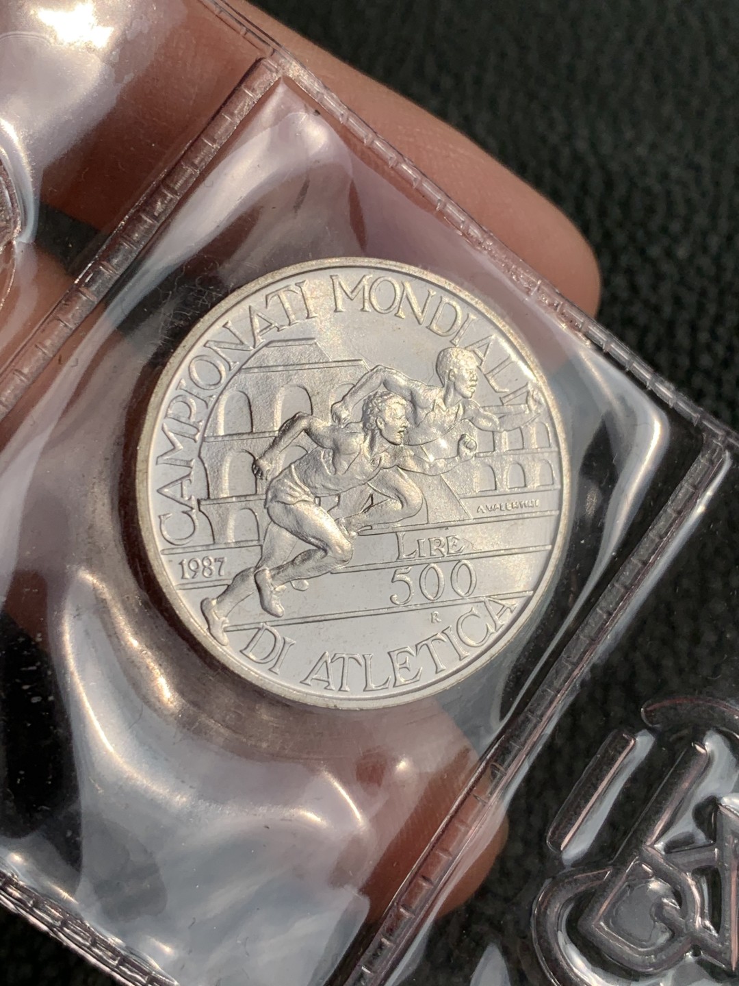 《竞宝斋》第140场-周日，周一，周四 3拍 (全场包邮) 意大利 1987年 世界田径比赛纪念 500里拉银币 原封装