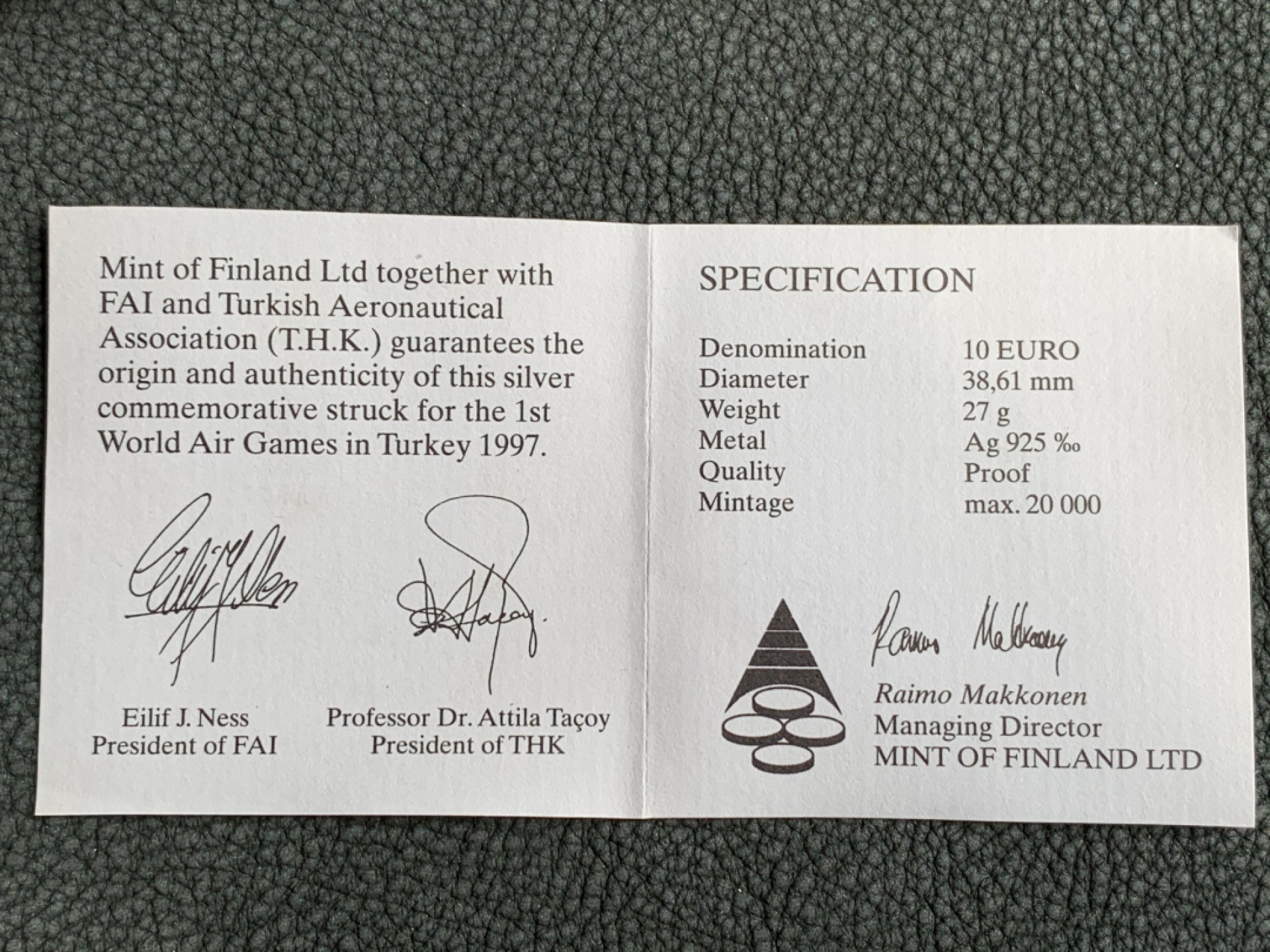 《竞宝斋》第140场-周日，周一，周四 3拍 (全场包邮) 芬兰 1997年 航天展 10欧元精制大银币 非常漂亮 27克