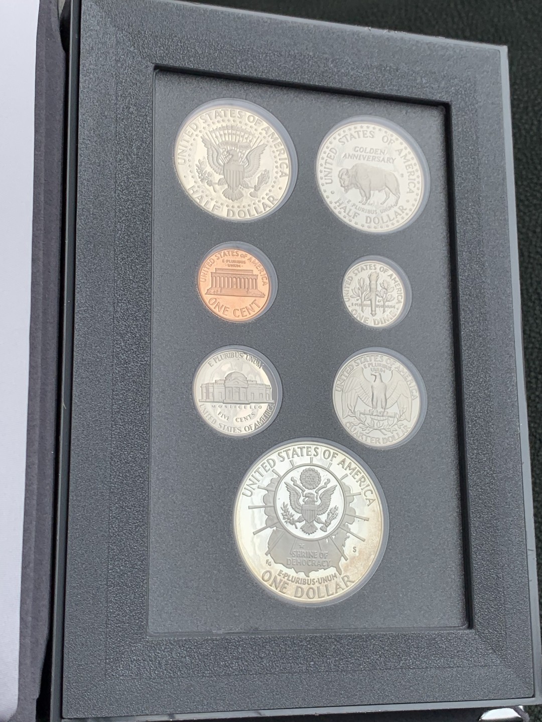 《竞宝斋》第140场-周日，周一，周四 3拍 (全场包邮) 美国1991年 精制七枚套 其中最大的1元是银币 原盒证书