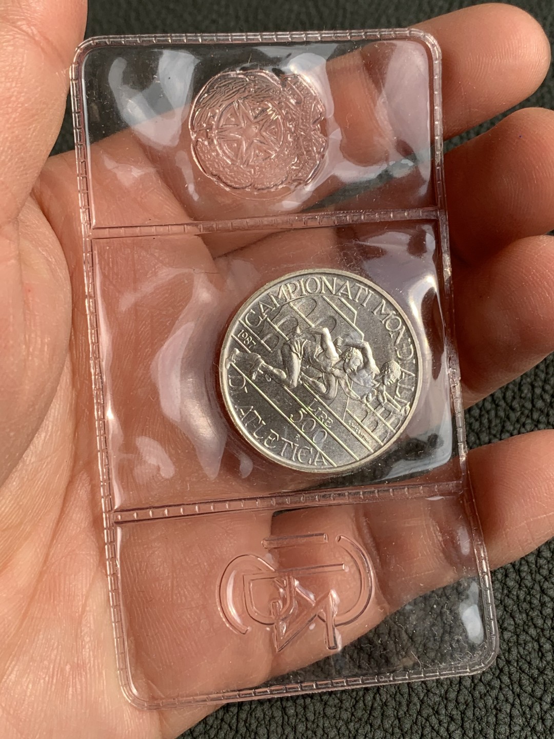 《竞宝斋》第140场-周日，周一，周四 3拍 (全场包邮) 意大利 1987年 世界田径比赛纪念 500里拉银币 原封装