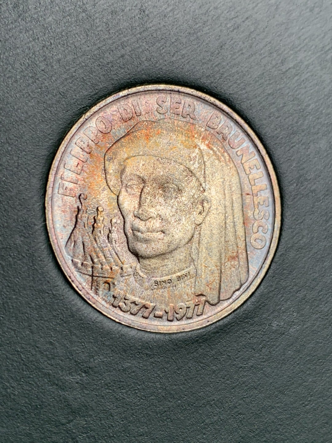 《竞宝斋》第140场-周日，周一，周四 3拍 (全场包邮) 圣马力诺 1977年 六百周年纪念 1000里拉银币 五彩包浆