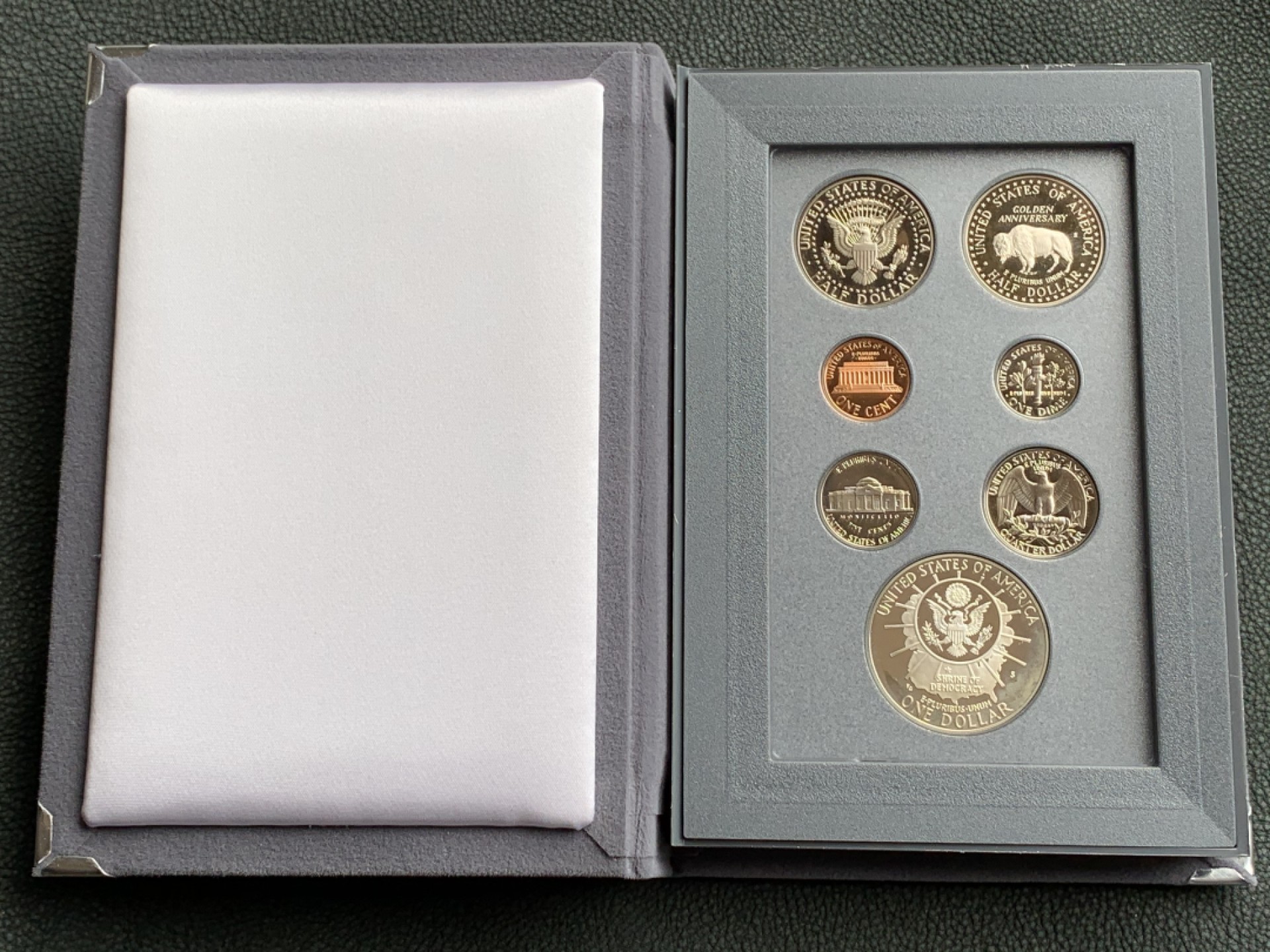 《竞宝斋》第140场-周日，周一，周四 3拍 (全场包邮) 美国1991年 精制七枚套 其中最大的1元是银币 原盒证书