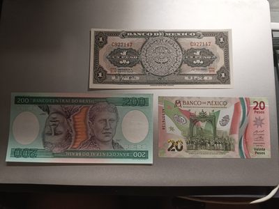 【专场20230301】新大陆第II期——美洲钞/币专场（已更新） - 【拍品002B45】美洲混合纸币全新UNC批量三张