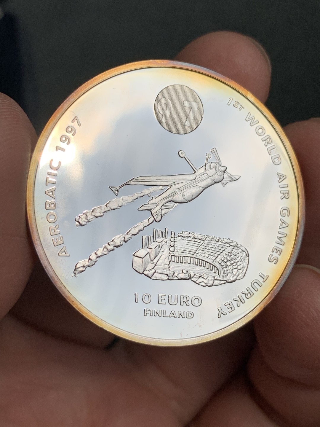 《竞宝斋》第140场-周日，周一，周四 3拍 (全场包邮) 芬兰 1997年 航天展 10欧元精制大银币 非常漂亮 27克