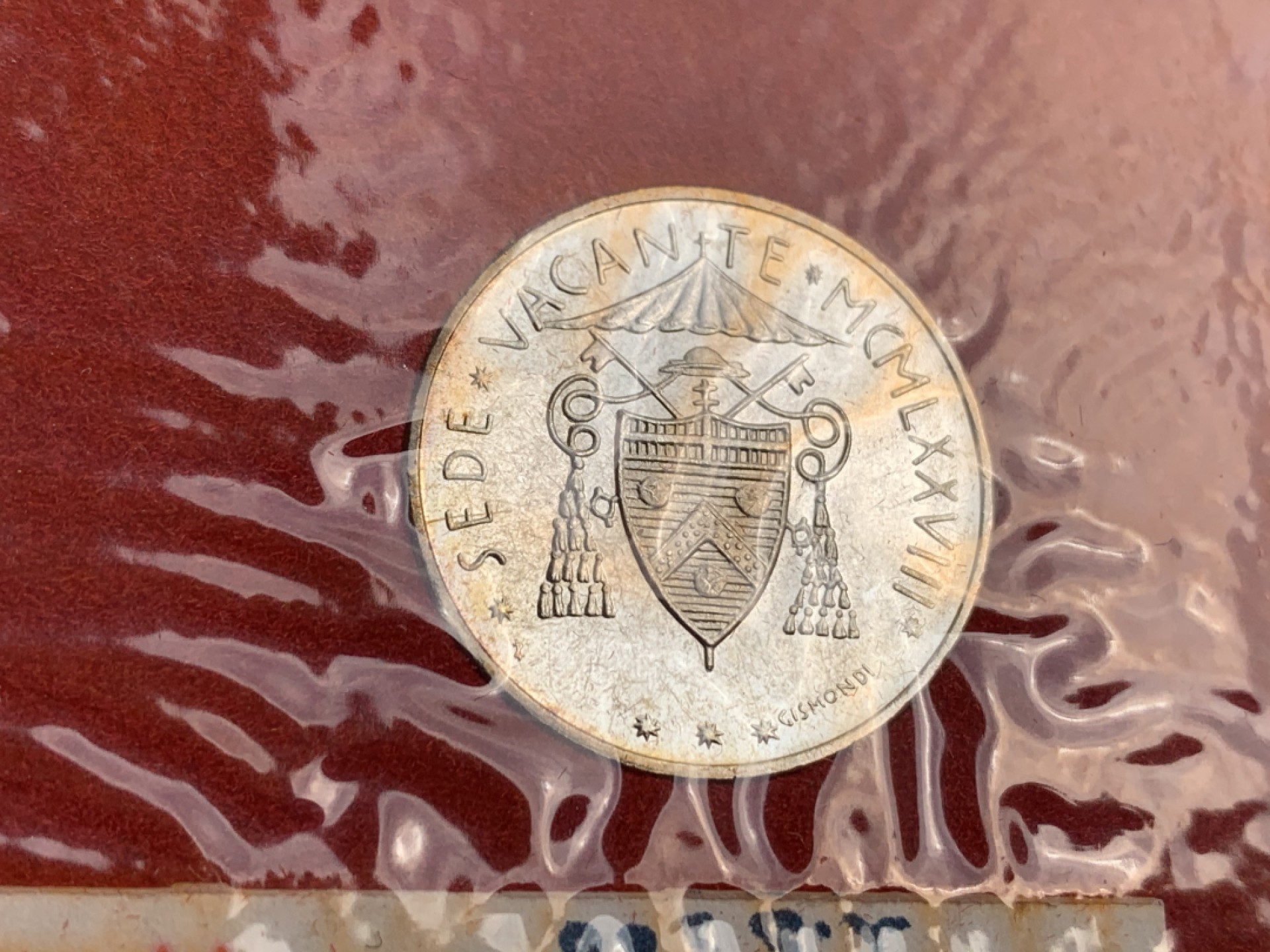 《竞宝斋》第140场-周日，周一，周四 3拍 (全场包邮) 梵蒂冈1978年 教皇缺位 500里拉银币 红本原装 少见