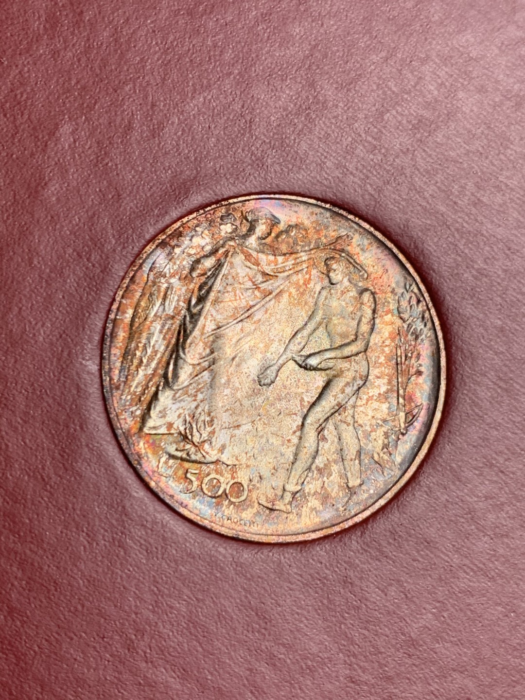 《竞宝斋》第140场-周日，周一，周四 3拍 (全场包邮) 圣马力诺 1976年 播种 500里拉银币 五彩包浆 