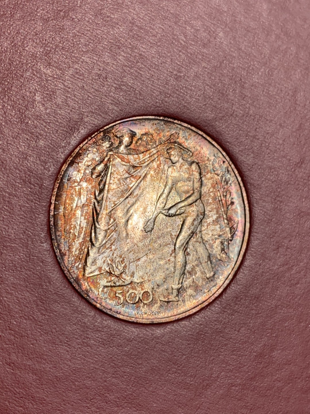 《竞宝斋》第140场-周日，周一，周四 3拍 (全场包邮) 圣马力诺 1976年 播种 500里拉银币 五彩包浆 