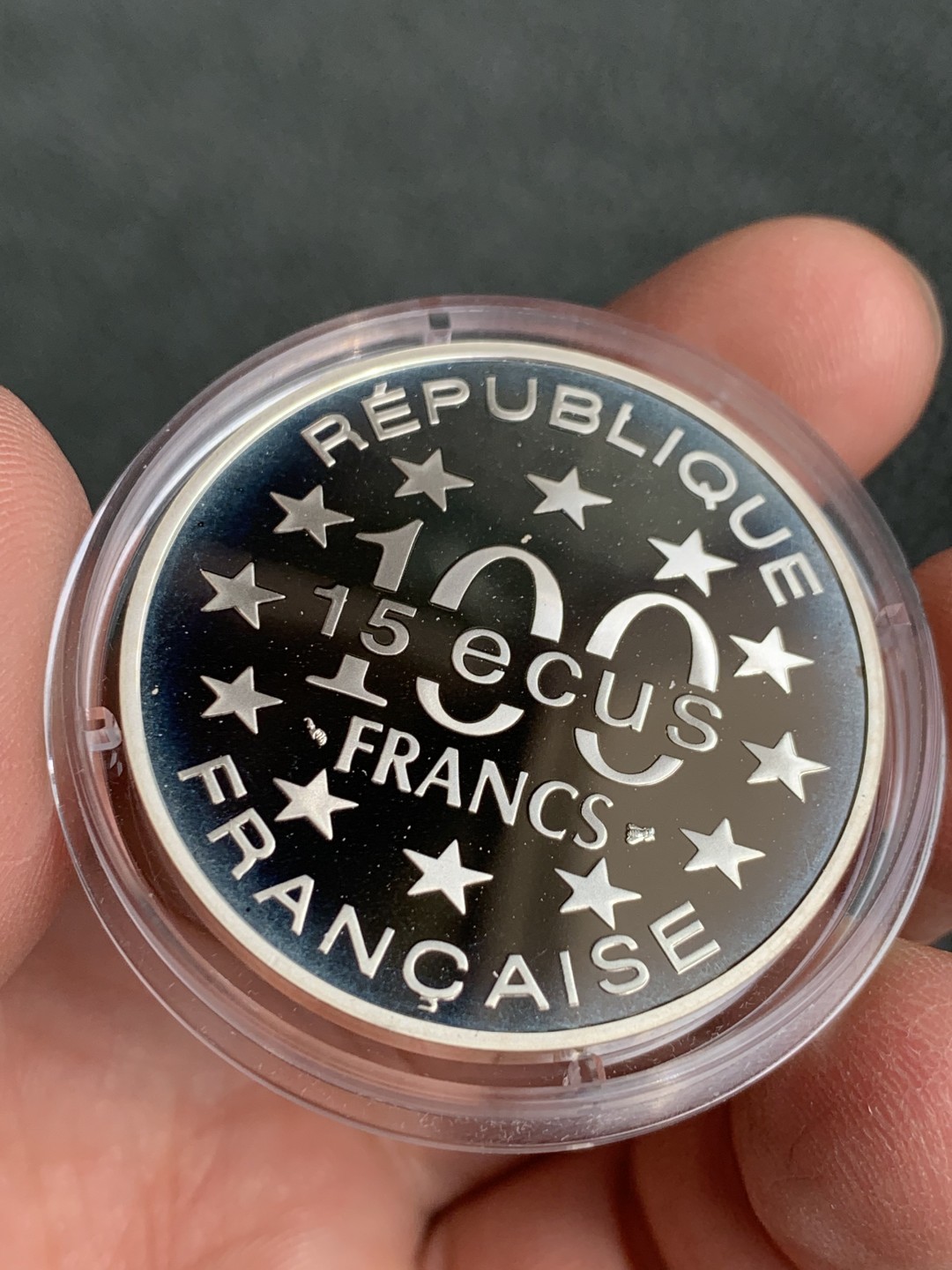 《竞宝斋》第140场-周日，周一，周四 3拍 (全场包邮) 法国1995年 阿尔罕布拉宫 100法郎精制大银币 原盒证书