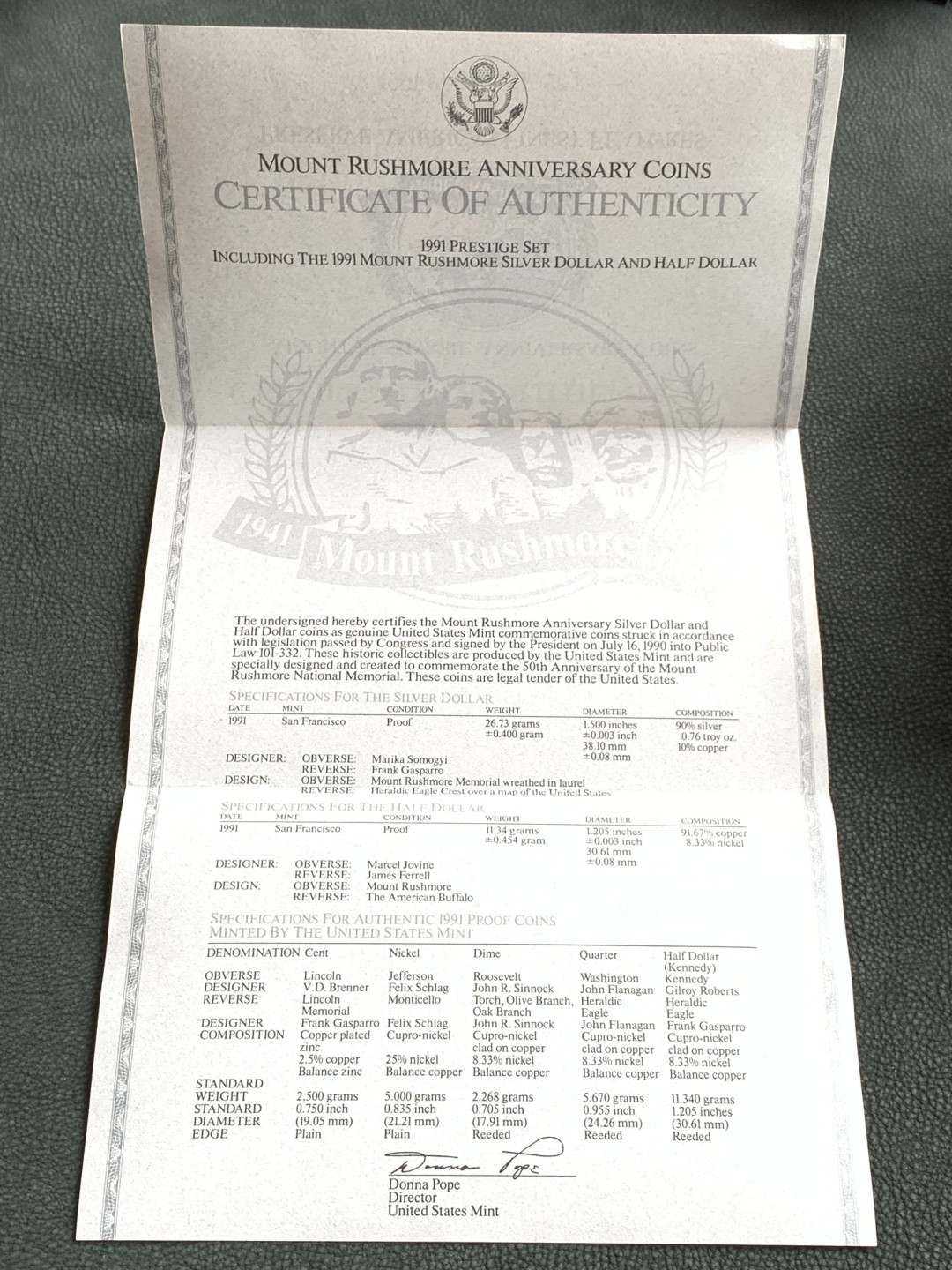 《竞宝斋》第140场-周日，周一，周四 3拍 (全场包邮) 美国1991年 精制七枚套 其中最大的1元是银币 原盒证书