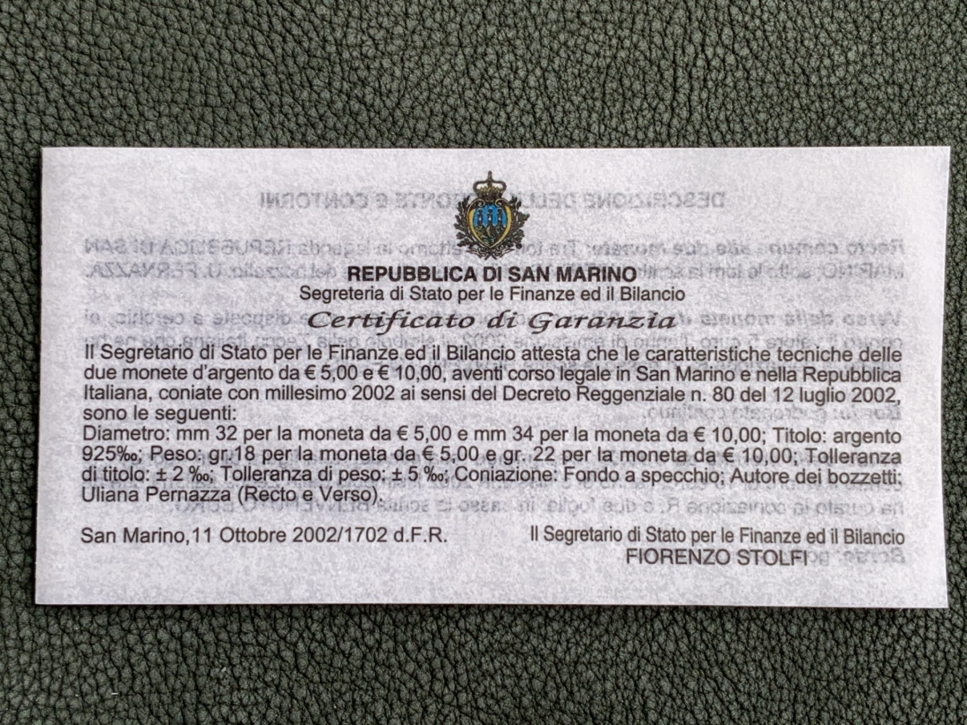 《竞宝斋》第140场-周日，周一，周四 3拍 (全场包邮) 圣马力诺2002年 第一套欧元纪念 5/10欧元 精制银币 原盒证书